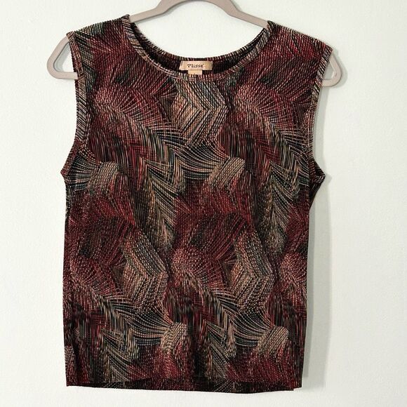 Vintage Plissé Satin Sleeveless Blouse Top Abstract Multicolor Textured Size Lg - Picture 1 of 6